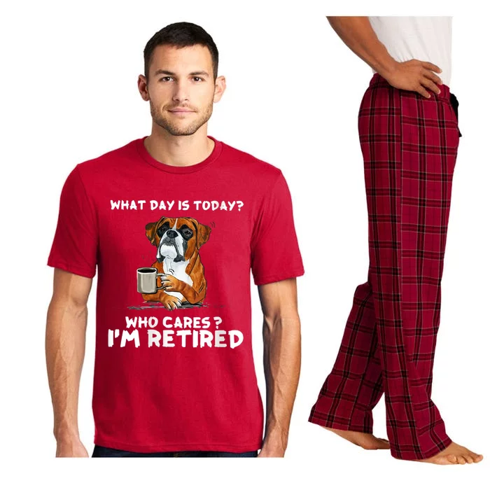 Womens What Day Is Today Who Care I'm Retired Funny Boxer Dog Pajama Set