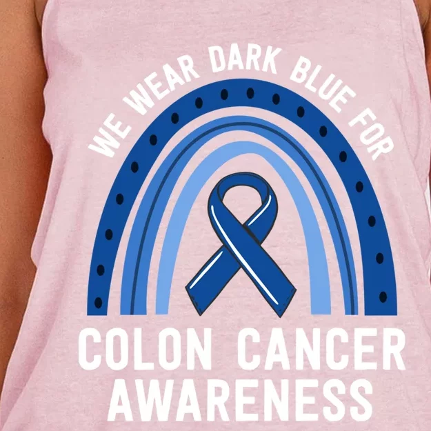 We Wear Dark Blue Colon Cancer Awareness Matching Family Gift Women's Knotted Racerback Tank