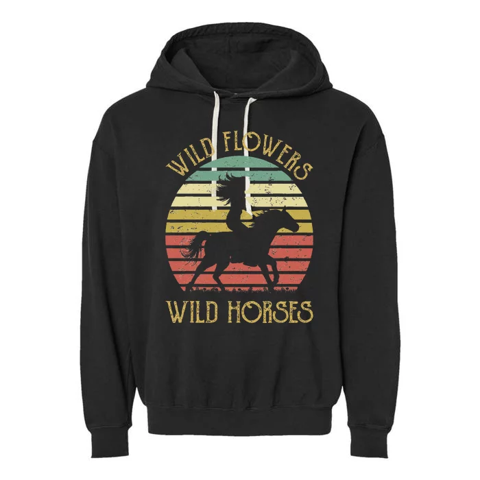 Wild West Flowers Wild Horses Western Cowgirl Country Music Gift Garment-Dyed Fleece Hoodie