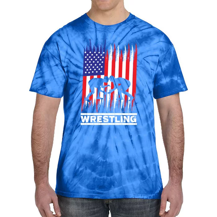 Wrestler Wrestling Fans American Flag Gift Tie-Dye T-Shirt