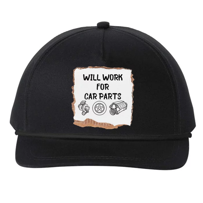 Will work for car parts car enthusiast muscle car Snapback Five-Panel Rope Hat