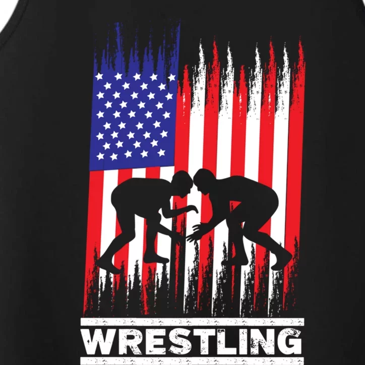 Wrestler Wrestling Fans American Flag Men Women Gift Performance Tank