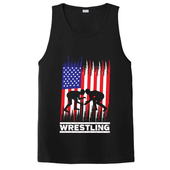 Wrestler Wrestling Fans American Flag Men Women Gift Performance Tank