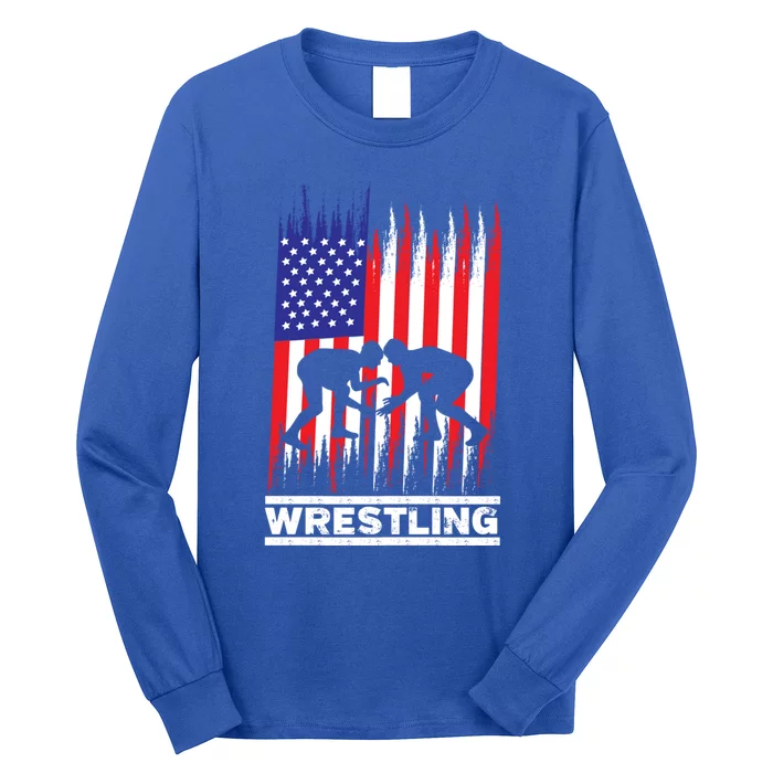 Wrestler Wrestling Fans American Flag Men Women Gift Long Sleeve Shirt