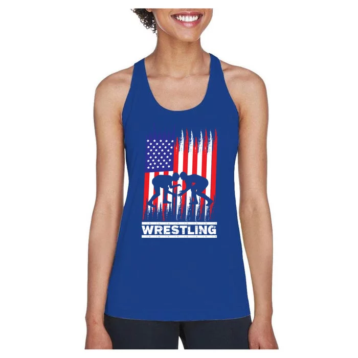 Wrestler Wrestling Fans American Flag Men Women Gift Women's Racerback Tank