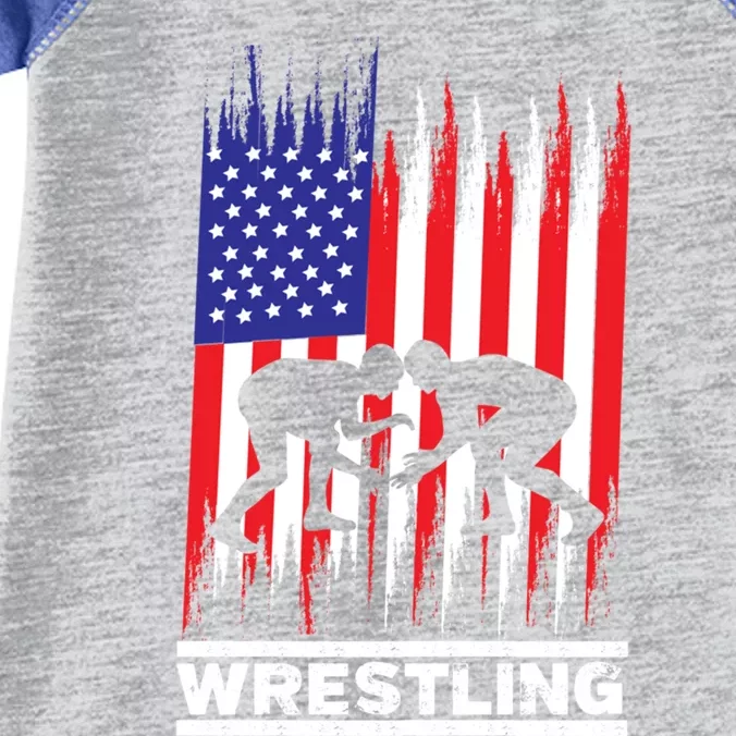 Wrestler Wrestling Fans American Flag Men Women Gift Infant Baby Jersey Bodysuit