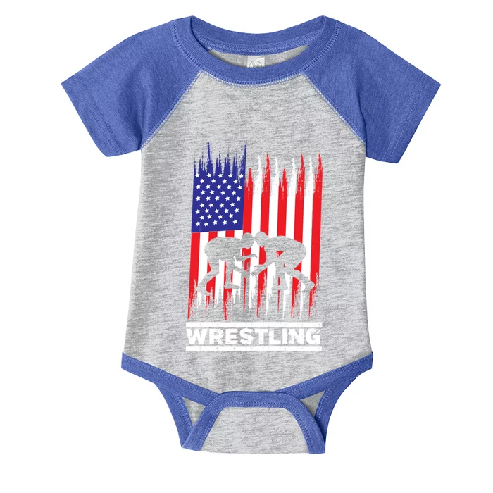 Wrestler Wrestling Fans American Flag Men Women Gift Infant Baby Jersey Bodysuit