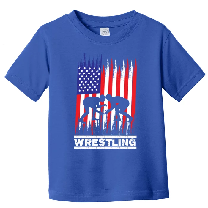 Wrestler Wrestling Fans American Flag Men Women Gift Toddler T-Shirt