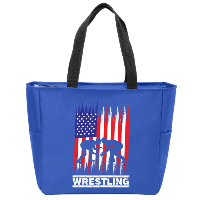 Wrestler Wrestling Fans American Flag Men Women Gift Zip Tote Bag