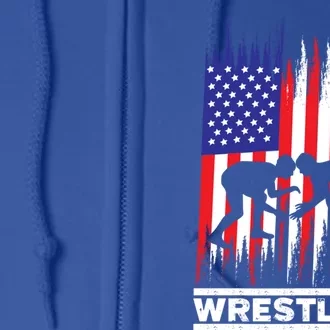 Wrestler Wrestling Fans American Flag Men Women Gift Full Zip Hoodie