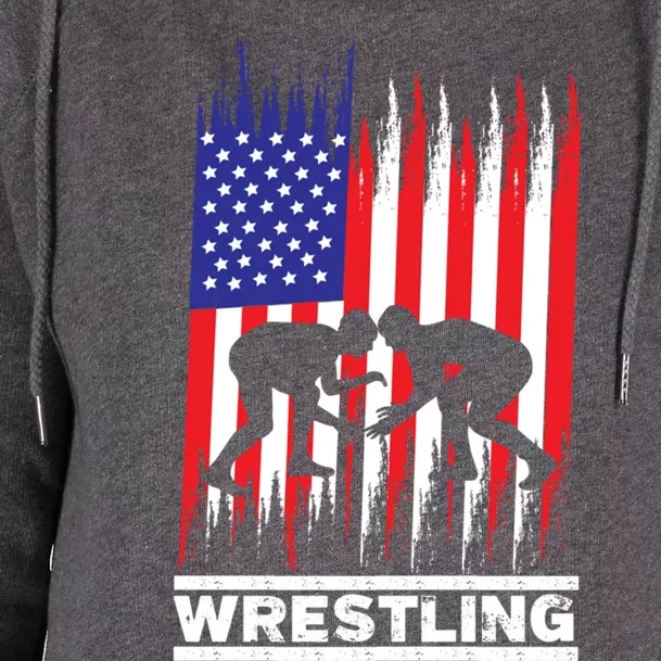 Wrestler Wrestling Fans American Flag Men Women Gift Womens Funnel Neck Pullover Hood