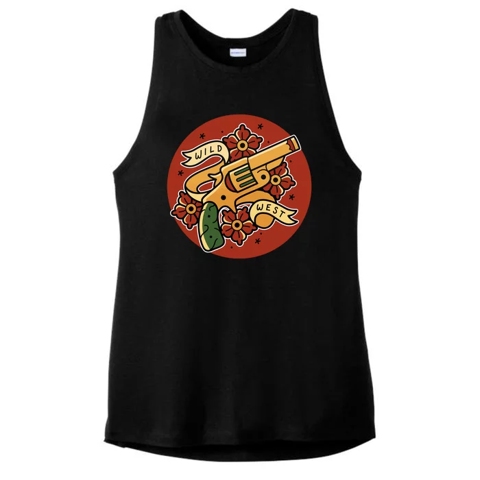 Wild West Floral Gun Ladies Tri-Blend Wicking Tank