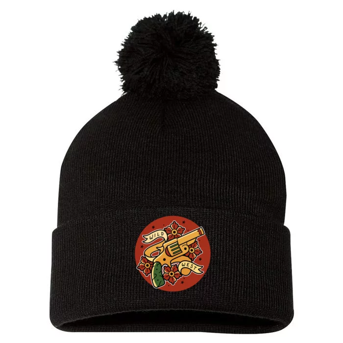 Wild West Floral Gun Pom Pom 12in Knit Beanie