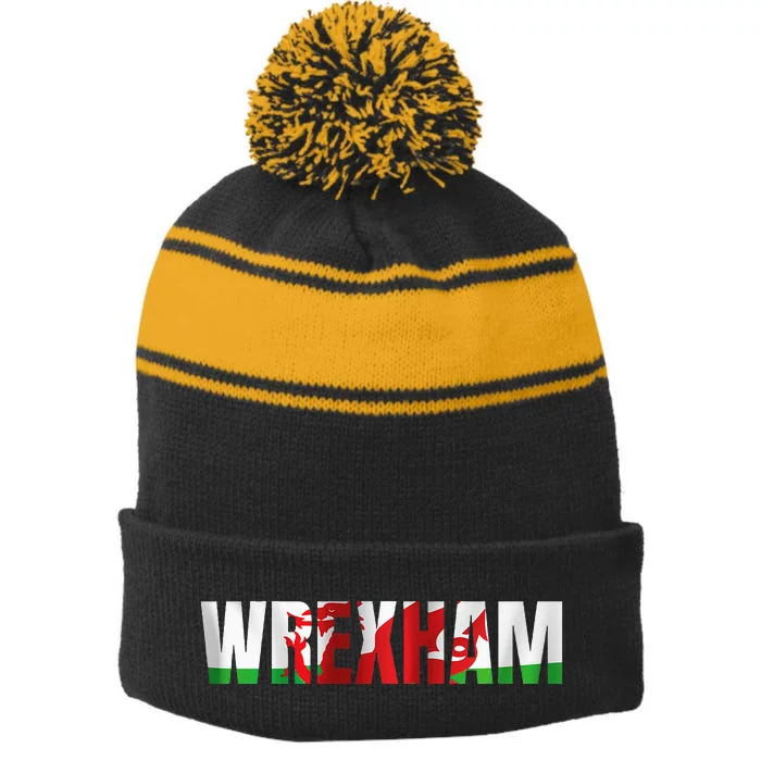 Wrexham Wales Flag Welsh Dragon Apparel Merchandise Stripe Pom Pom Beanie