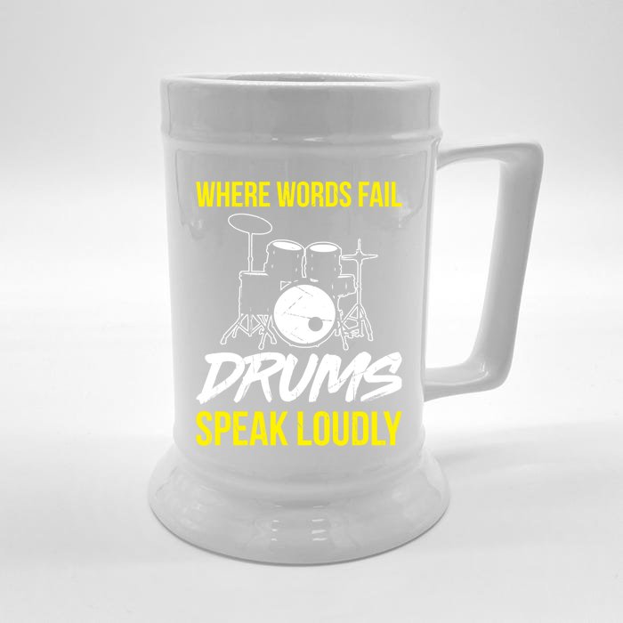 Where Words Fail Drums Speak Loudly Funny Drummer Gift Front & Back Beer Stein