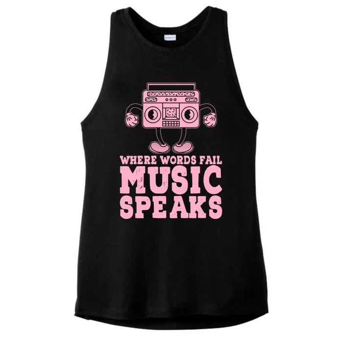 Where Words Fail Music Speaks Cute Gift Musical Music Notes Musician Gift Ladies Tri-Blend Wicking Tank