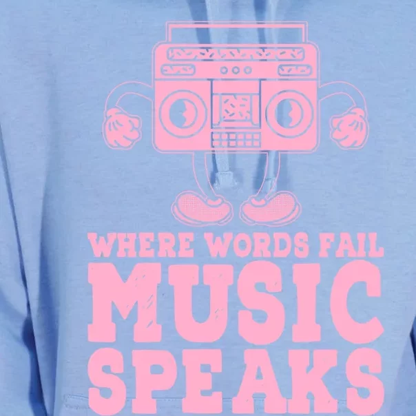 Where Words Fail Music Speaks Cute Gift Musical Music Notes Musician Gift Unisex Surf Hoodie