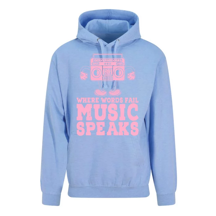 Where Words Fail Music Speaks Cute Gift Musical Music Notes Musician Gift Unisex Surf Hoodie