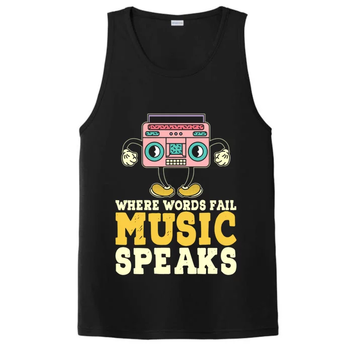 Where Words Fail Music Speaks Cute Gift Musical Music Notes Musician Gift Performance Tank