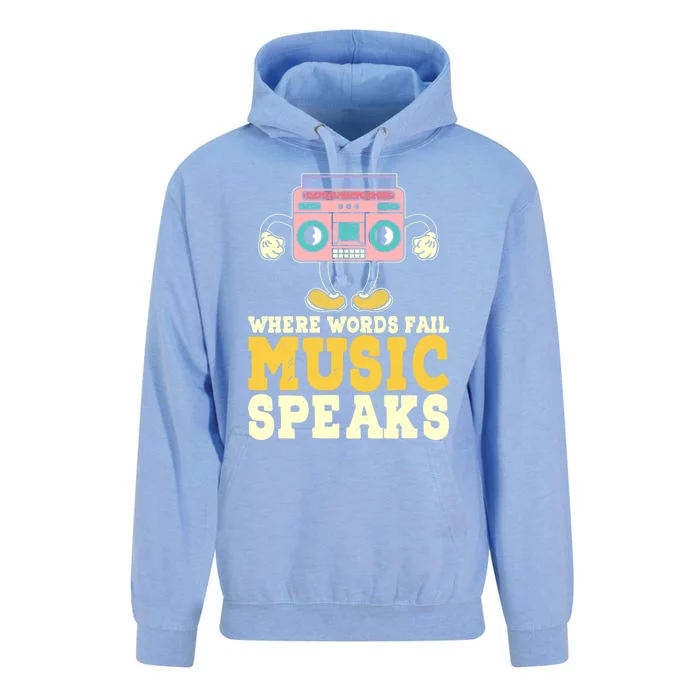 Where Words Fail Music Speaks Cute Gift Musical Music Notes Musician Gift Unisex Surf Hoodie