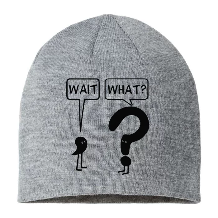 Wait What Funny Grammar Questioning Punctuation 8 1/2in Sustainable Knit Beanie