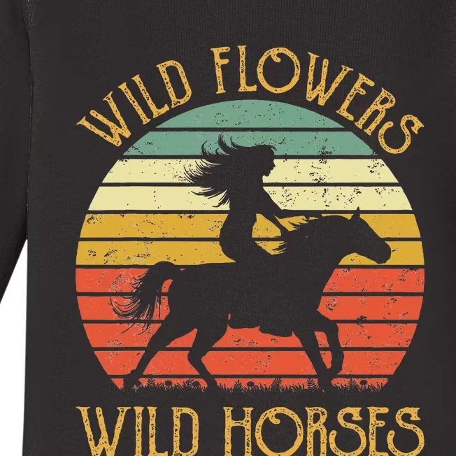 Wild West Flowers Wild Horses Western Cowgirl Country Music Baby Long Sleeve Bodysuit