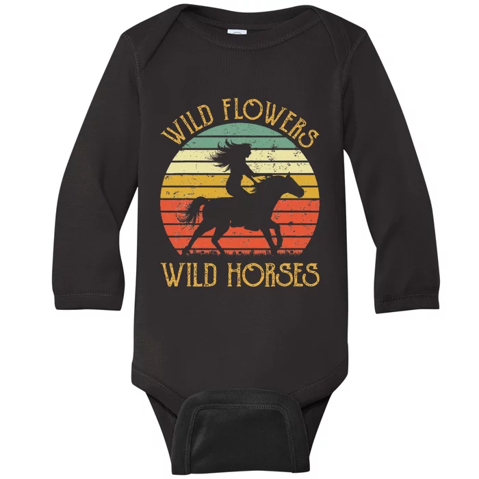 Wild West Flowers Wild Horses Western Cowgirl Country Music Baby Long Sleeve Bodysuit