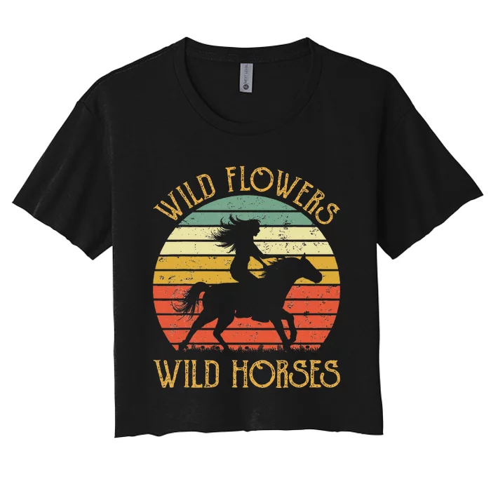 Wild West Flowers Wild Horses Western Cowgirl Country Music Women's Crop Top Tee