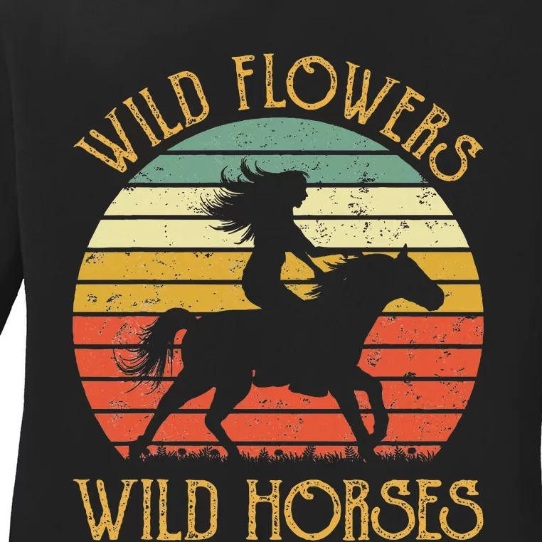 Wild West Flowers Wild Horses Western Cowgirl Country Music Ladies Long Sleeve Shirt