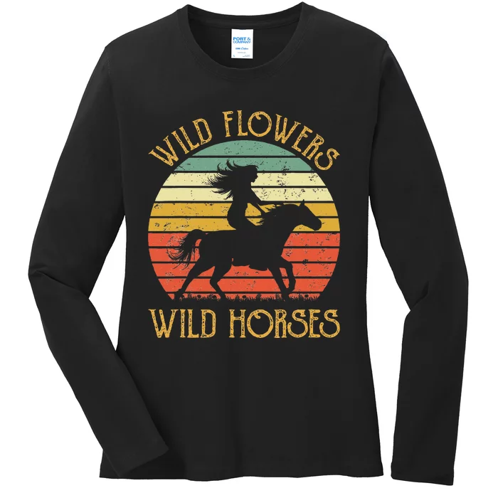 Wild West Flowers Wild Horses Western Cowgirl Country Music Ladies Long Sleeve Shirt