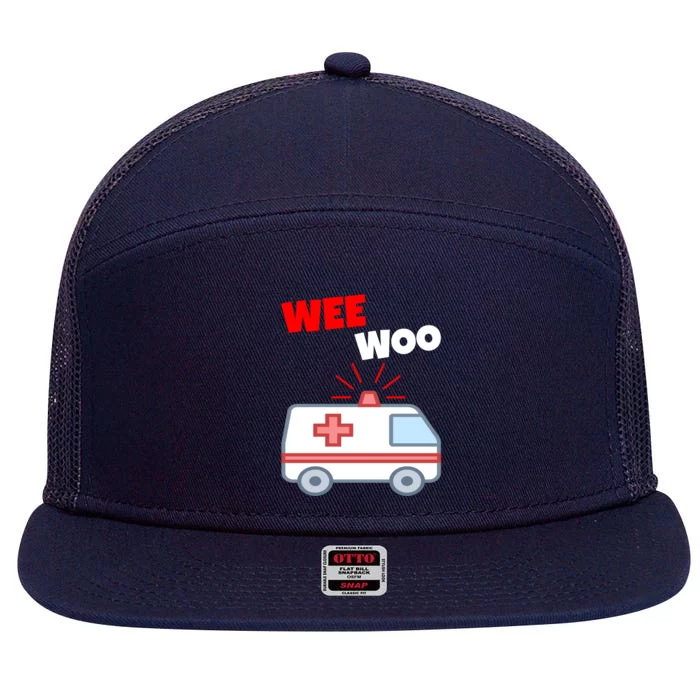 Wee Woo Funny Ambulance Emr Ems Paramedic First Responder Gift 7 Panel Mesh Trucker Snapback Hat