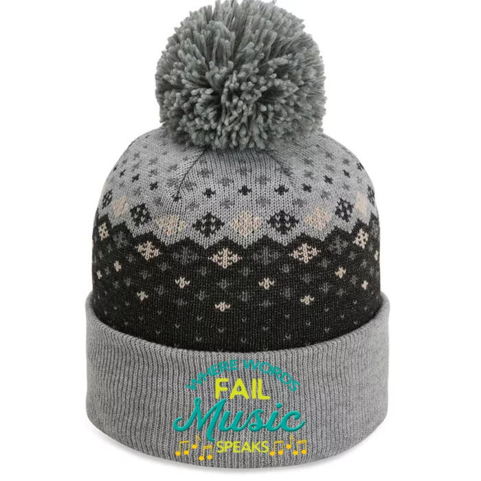 Where Words Fail Music Speaks Inspirational Music Teacher Gift The Baniff Cuffed Pom Beanie