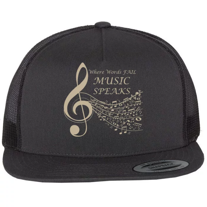 Where Words Fail Music Speaks Musical Music Notes Flat Bill Trucker Hat