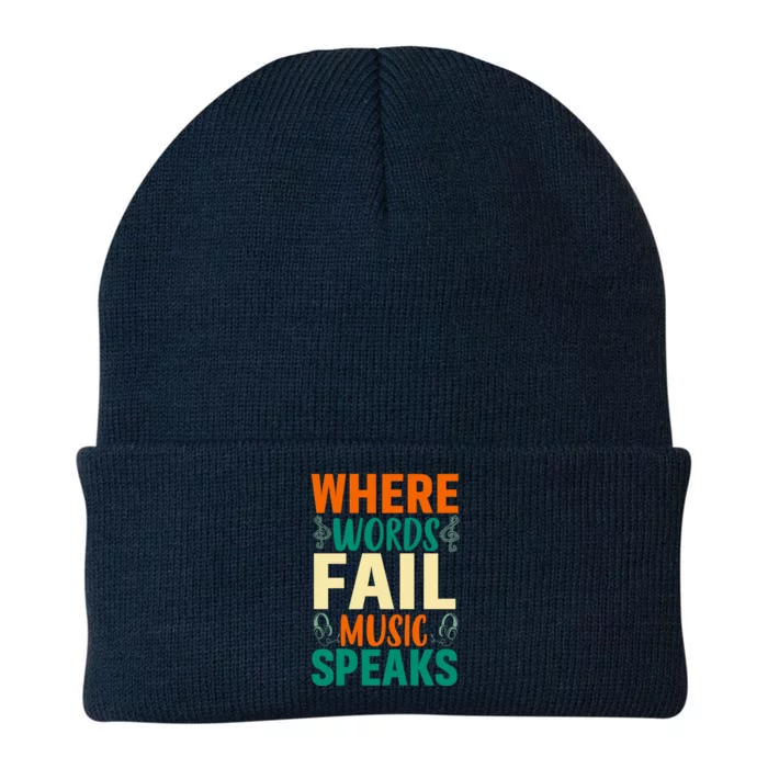 Where Words Fail Music Speaks Motivational Music Slogan Music Lover Knit Cap Winter Beanie