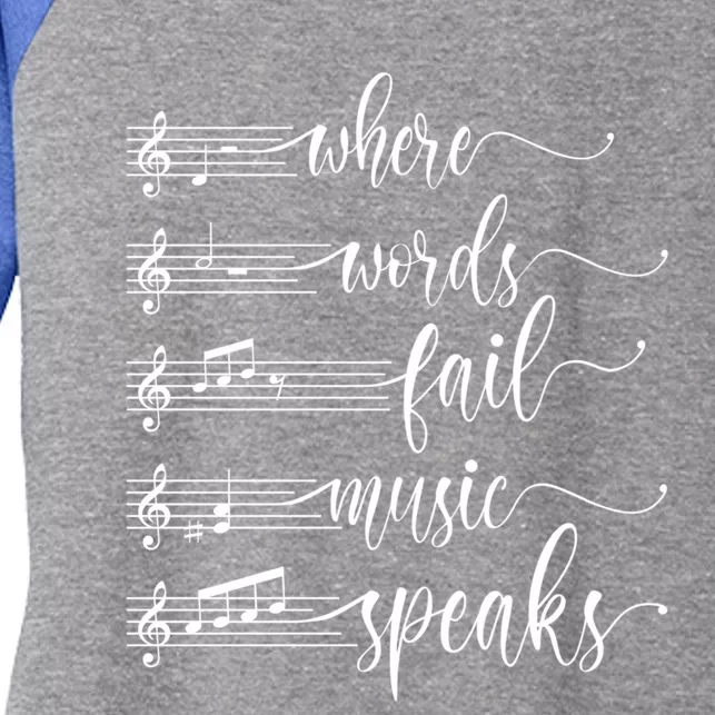 Where Words Fail Music Speaks Music Teacher Gift Women's Tri-Blend 3/4-Sleeve Raglan Shirt