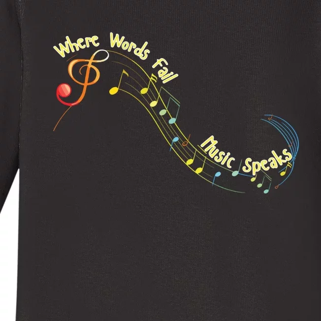 Where Words Fail Music Speaks Musician Band Retro Graphic Baby Long Sleeve Bodysuit