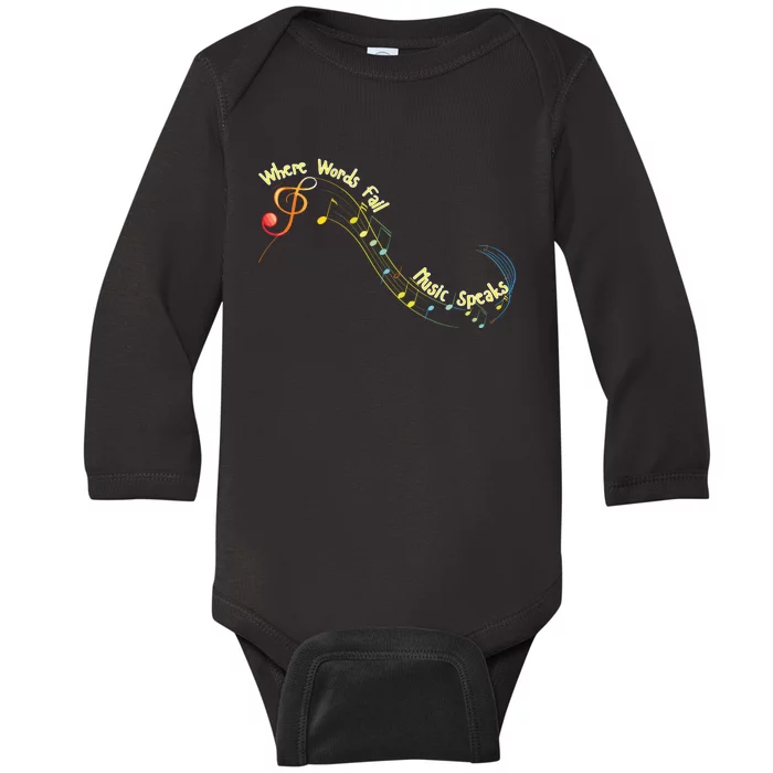 Where Words Fail Music Speaks Musician Band Retro Graphic Baby Long Sleeve Bodysuit