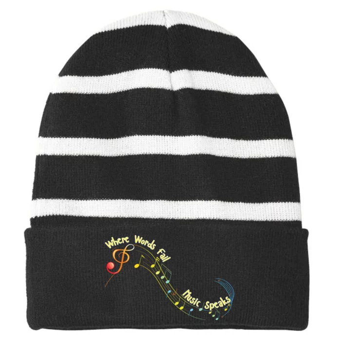 Where Words Fail Music Speaks Musician Band Retro Graphic Striped Beanie with Solid Band