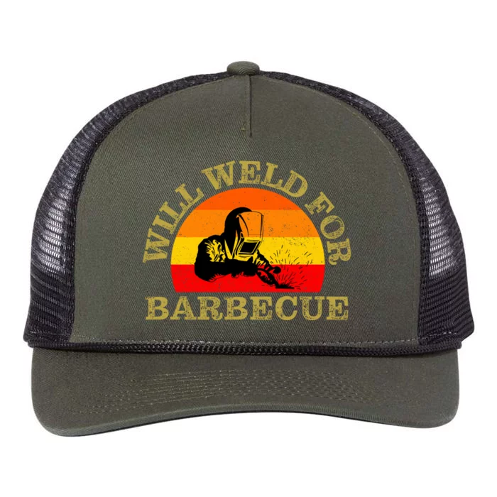 Will Weld For Barbecue Funny Welding Welder Gift Retro Rope Trucker Hat Cap