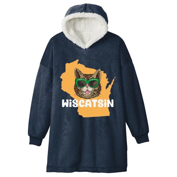 Wiscatsin (Wisconsin) Funny City State Cat Pun Hooded Wearable Blanket