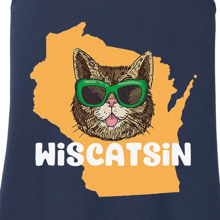 Wiscatsin (Wisconsin) Funny City State Cat Pun Ladies Essential Tank