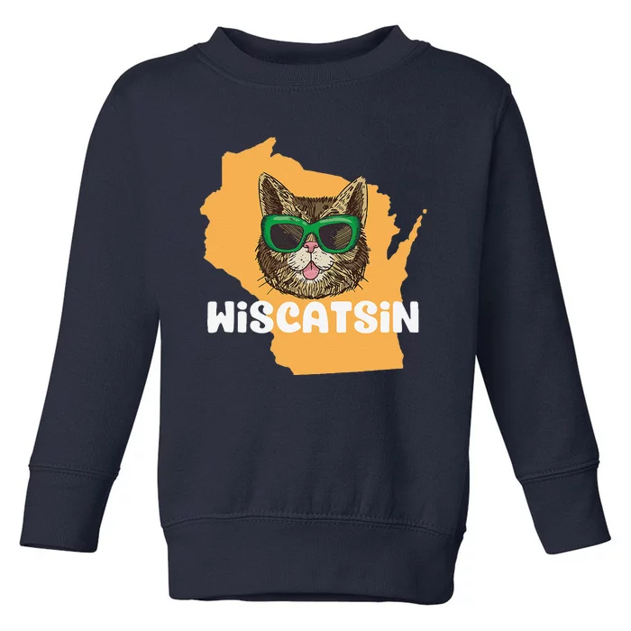 Wiscatsin (Wisconsin) Funny City State Cat Pun Toddler Sweatshirt