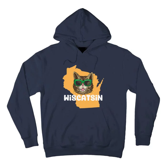 Wiscatsin (Wisconsin) Funny City State Cat Pun Tall Hoodie