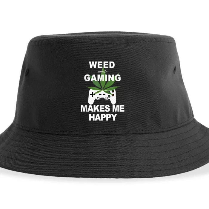 Weed While Gaming Cool Weed Lover Gamer Sustainable Bucket Hat