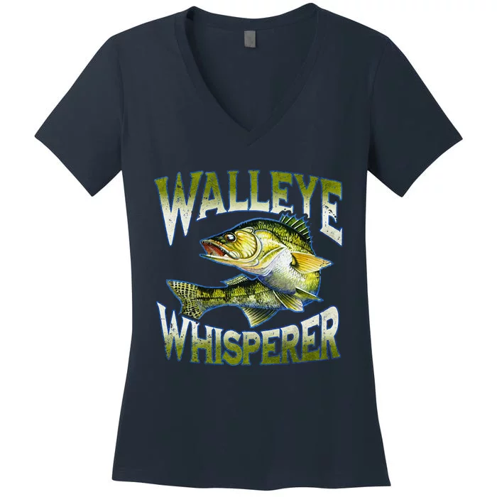 Walleye Whisperer Graphic Fishing Apparel Gift Fisherman Women's V-Neck T-Shirt