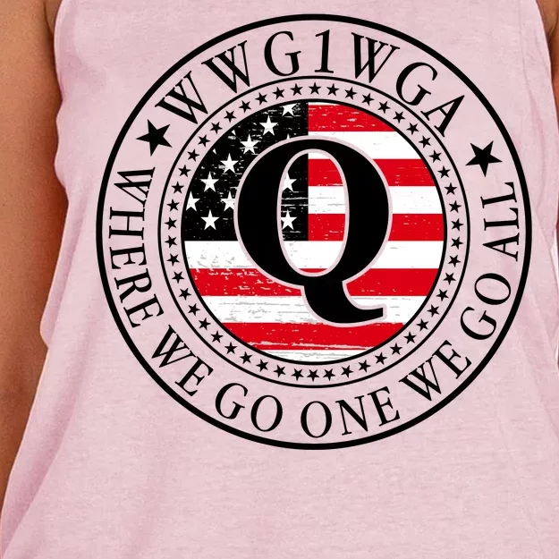 WWG1WGA Qanon Flag Emblem Women's Knotted Racerback Tank