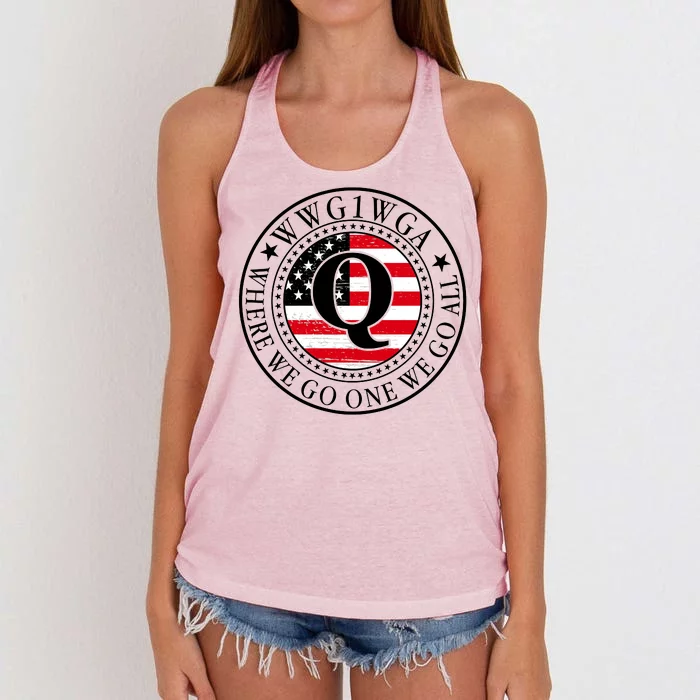 WWG1WGA Qanon Flag Emblem Women's Knotted Racerback Tank