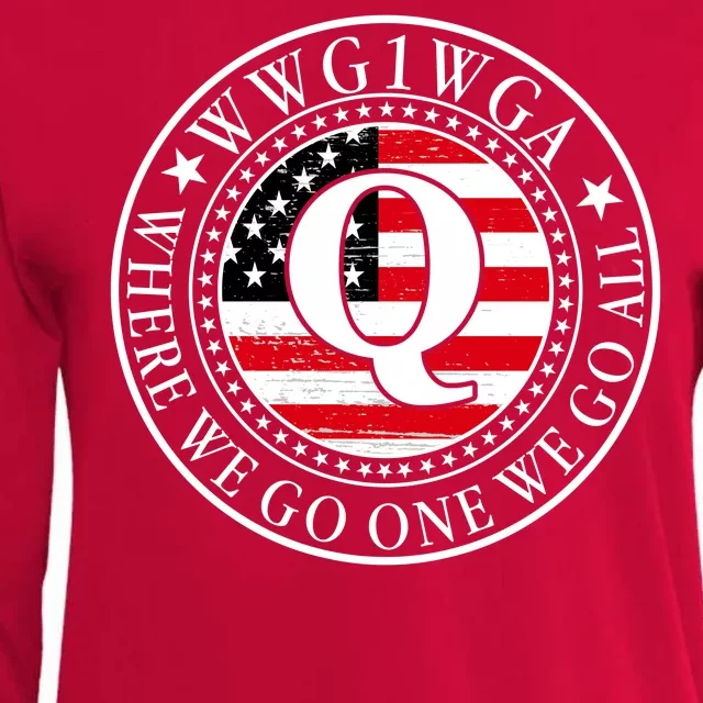 WWG1WGA Qanon Flag Emblem Womens Cotton Relaxed Long Sleeve T-Shirt