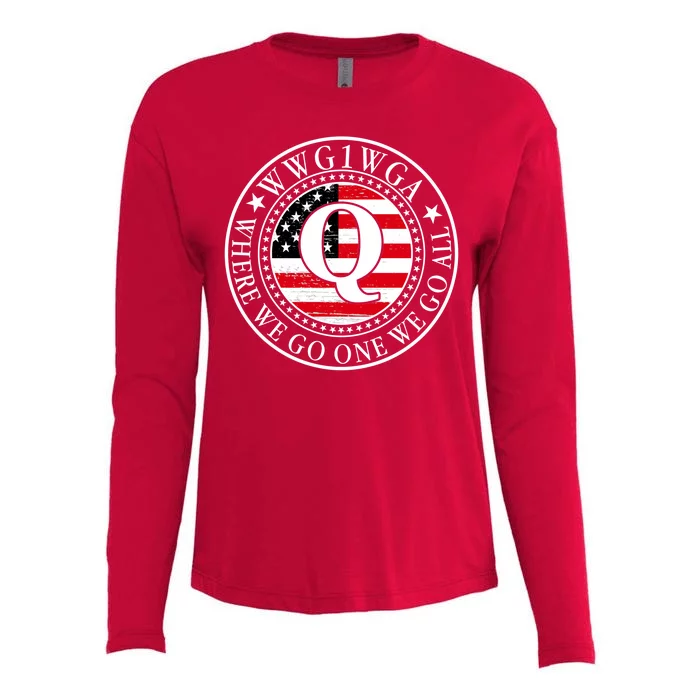 WWG1WGA Qanon Flag Emblem Womens Cotton Relaxed Long Sleeve T-Shirt