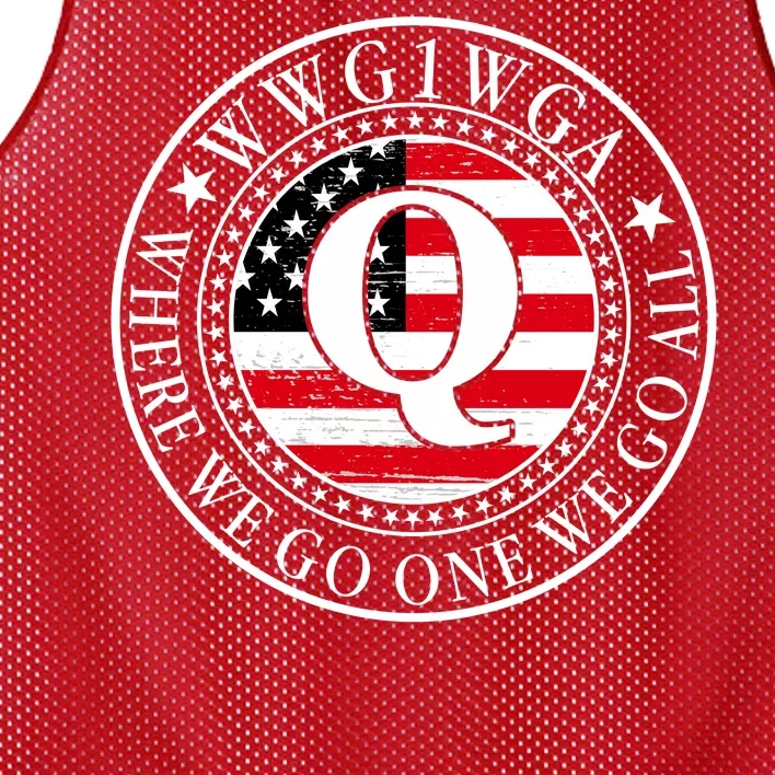 WWG1WGA Qanon Flag Emblem Mesh Reversible Basketball Jersey Tank